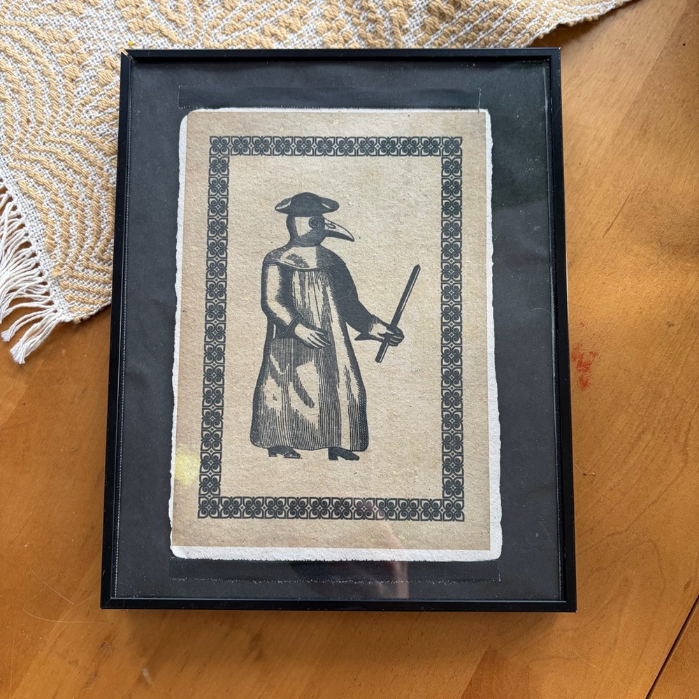 Plague Doctor Woodcut Style Art Print Framed Whimsigoth Wall Art